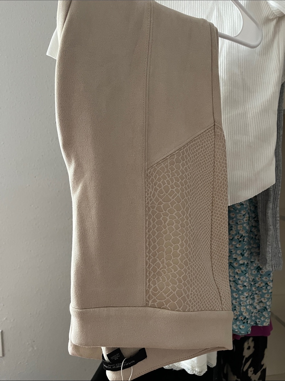 Andrew Marc Beige/Tan Ponte Knit Pants with Textured Side Panel